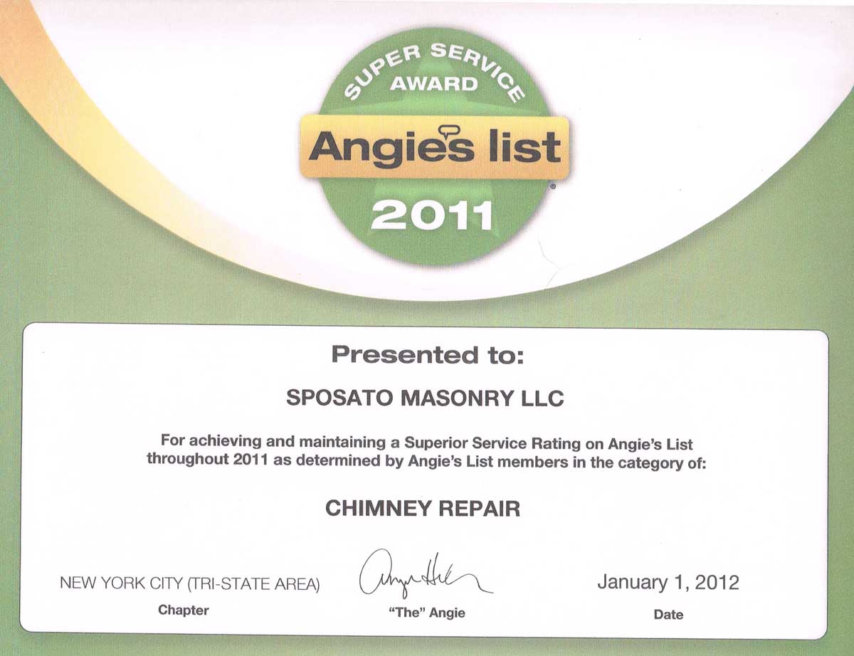 ANGIE'S LIST SUPER SERVICE AWARD 2011 - CHIMNEY REPAIR