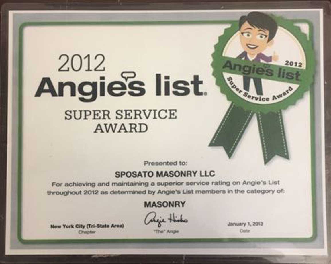 ANGIE'S LIST SUPER SERVICE AWARD 2012 - MASONRY